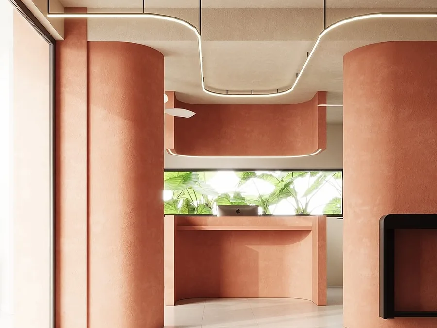 Curved terracotta architecture inside ASAI Village