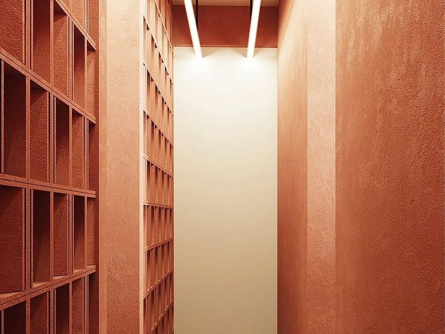 Quiet terracotta corridor inside ASAI GYM